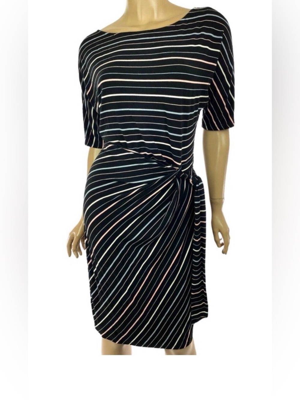 Ann Taylor XSP Black White Pink Striped Wrap Women’s Dolman Dress